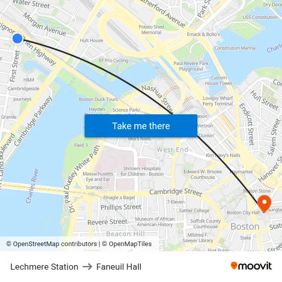 Lechmere Station to Faneuil Hall map