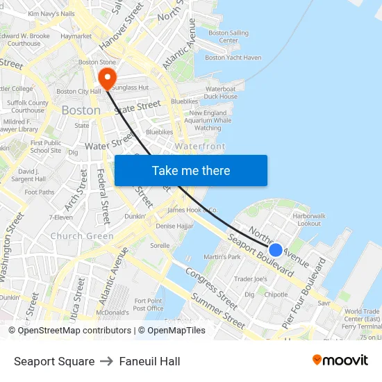 Seaport Square to Faneuil Hall map