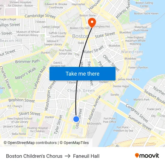 Boston Children's Chorus to Faneuil Hall map