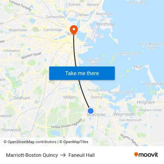 Marriott-Boston Quincy to Faneuil Hall map