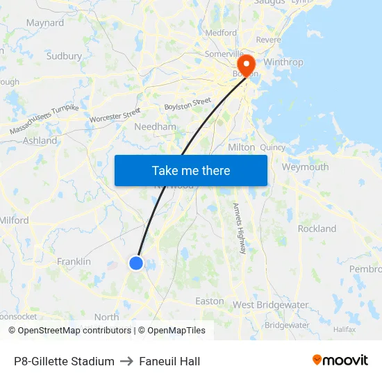 P8-Gillette Stadium to Faneuil Hall map