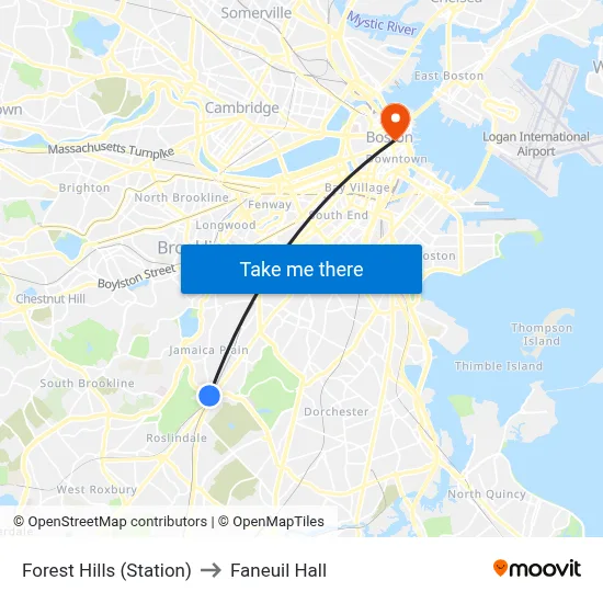 Forest Hills (Station) to Faneuil Hall map