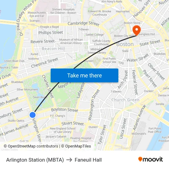 Arlington Station (MBTA) to Faneuil Hall map