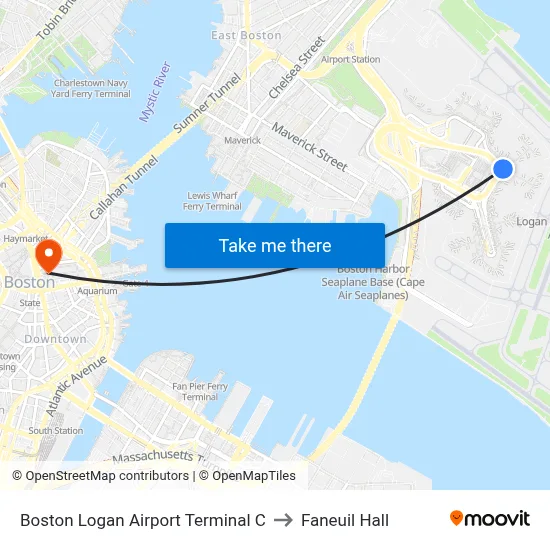 Boston Logan Airport Terminal C to Faneuil Hall map