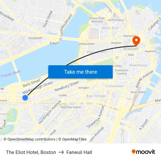 The Eliot Hotel, Boston to Faneuil Hall map