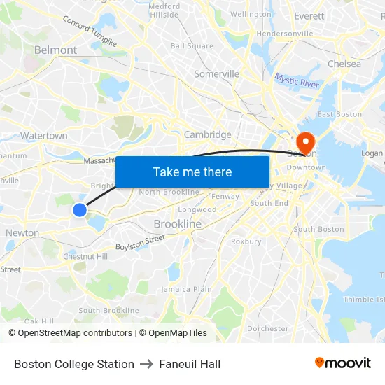 Boston College Station to Faneuil Hall map