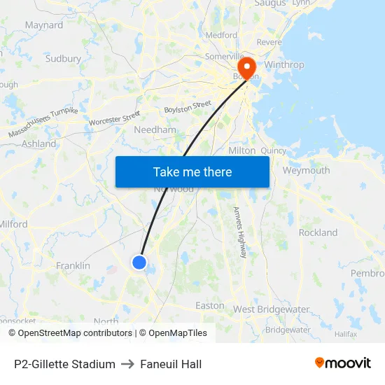 P2-Gillette Stadium to Faneuil Hall map