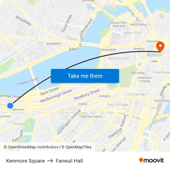 Kenmore Square to Faneuil Hall map