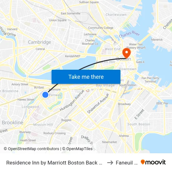 Residence Inn by Marriott Boston Back Bay/Fenway to Faneuil Hall map
