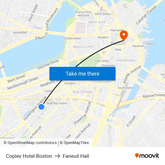 Copley Hotel Boston, 19 Garrison St to Faneuil Hall map