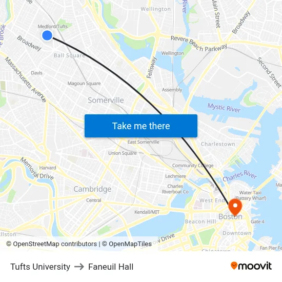 Tufts University, 40 Talbot Ave to Faneuil Hall map