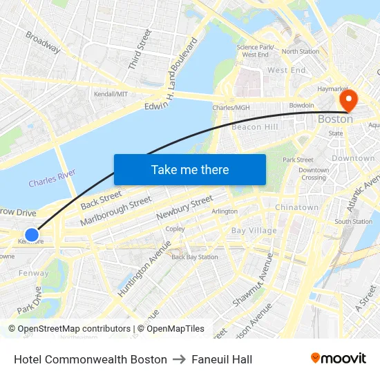 Hotel Commonwealth Boston to Faneuil Hall map