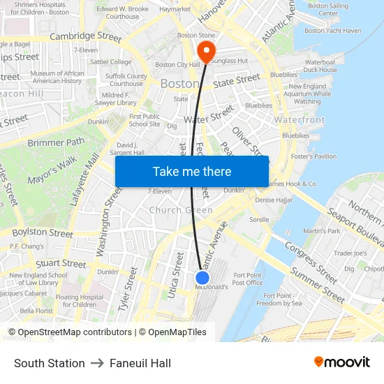 South Station to Faneuil Hall map