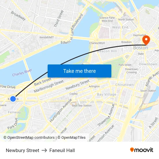 Newbury Street to Faneuil Hall map