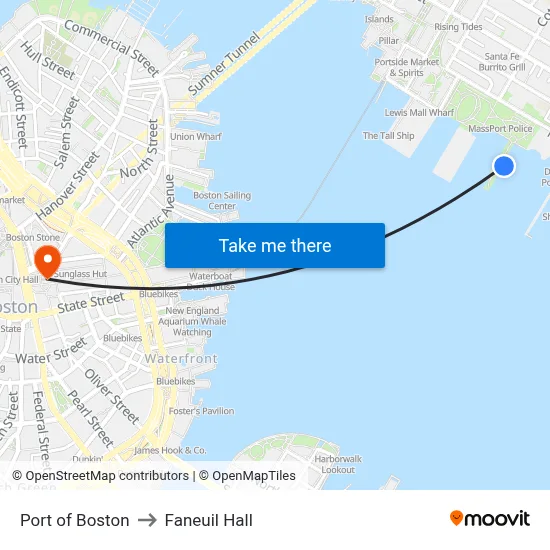 Port of Boston to Faneuil Hall map