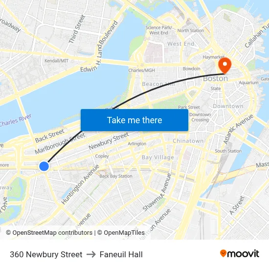 360 Newbury Street to Faneuil Hall map