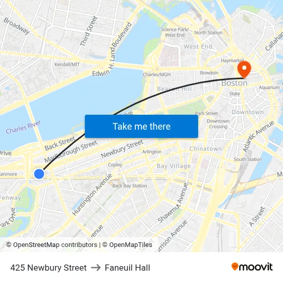 425 Newbury Street to Faneuil Hall map