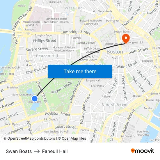 Swan Boat to Faneuil Hall map