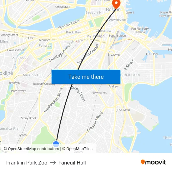 Franklin Park Zoo to Faneuil Hall map