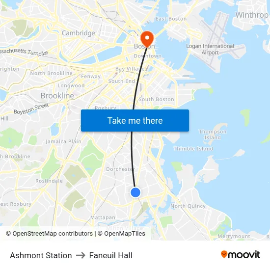 Ashmont Station to Faneuil Hall map
