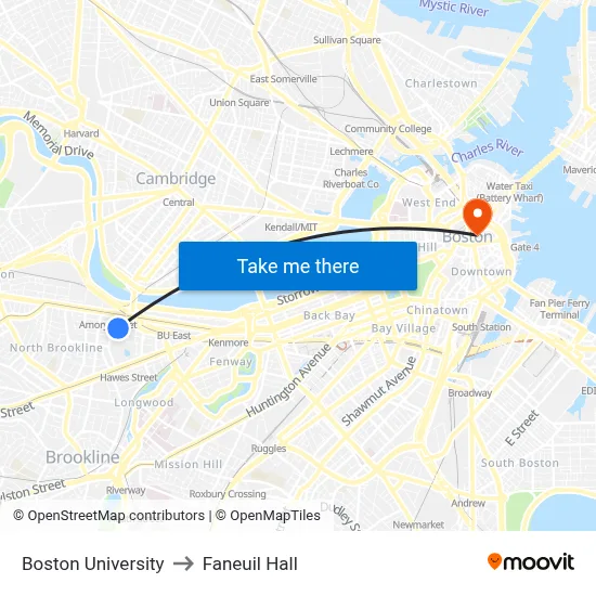 Boston University to Faneuil Hall map