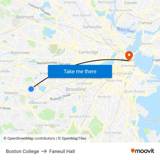 Boston College to Faneuil Hall map