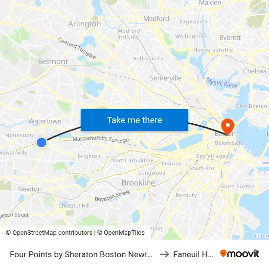 Crowne Plaza Boston Newton to Faneuil Hall map