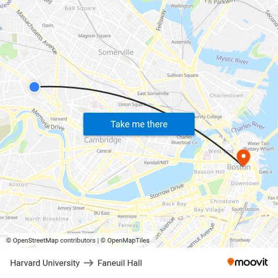 Harvard University to Faneuil Hall map