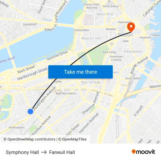 Symphony Hall to Faneuil Hall map