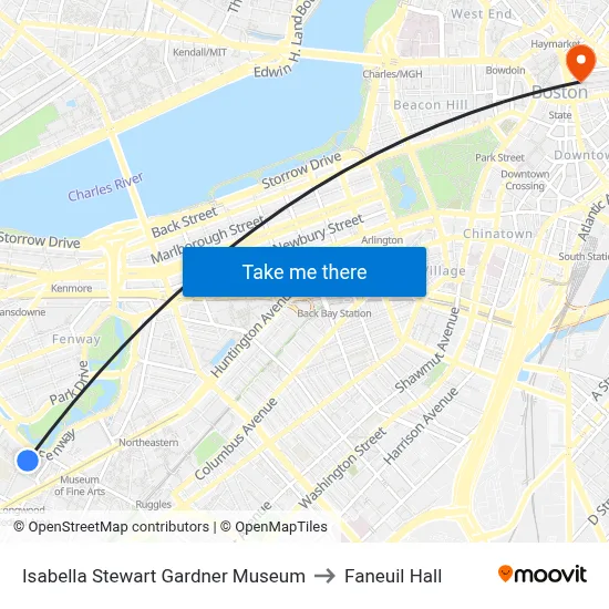 Isabella Stewart Gardner Museum to Faneuil Hall map