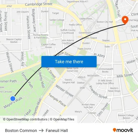 Boston Common to Faneuil Hall map