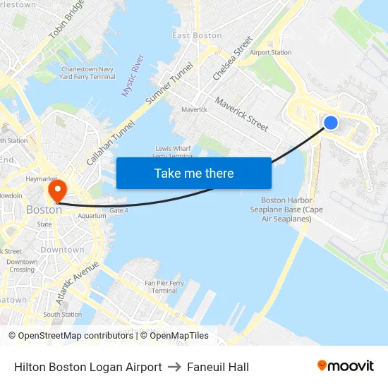 Hilton Boston Logan Airport to Faneuil Hall map