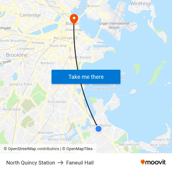 North Quincy Station to Faneuil Hall map
