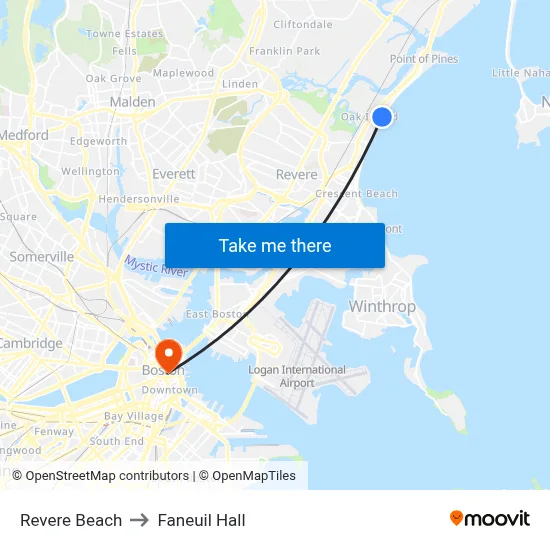 Revere Beach to Faneuil Hall map