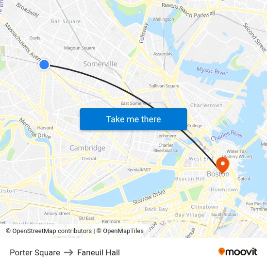 Porter Square to Faneuil Hall map