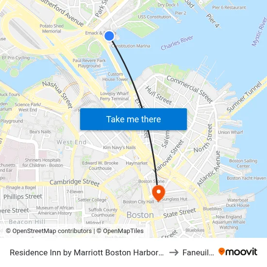 Residence Inn by Marriott Boston Harbor on Tudor Wharf to Faneuil Hall map