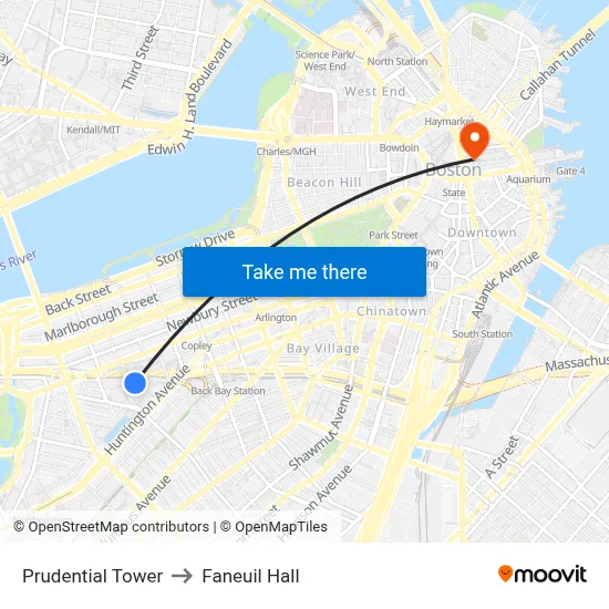 Prudential Tower to Faneuil Hall map
