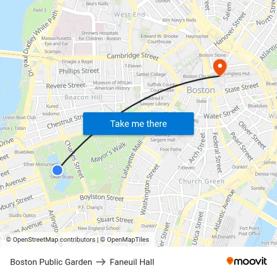 Boston Public Garden to Faneuil Hall map