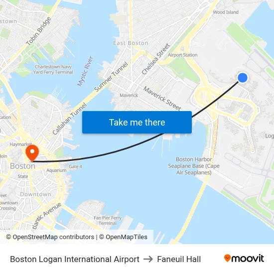 Boston Logan International Airport to Faneuil Hall map