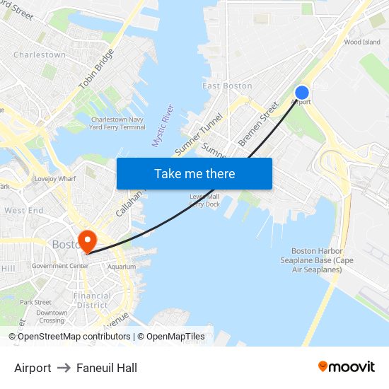 Airport to Faneuil Hall map