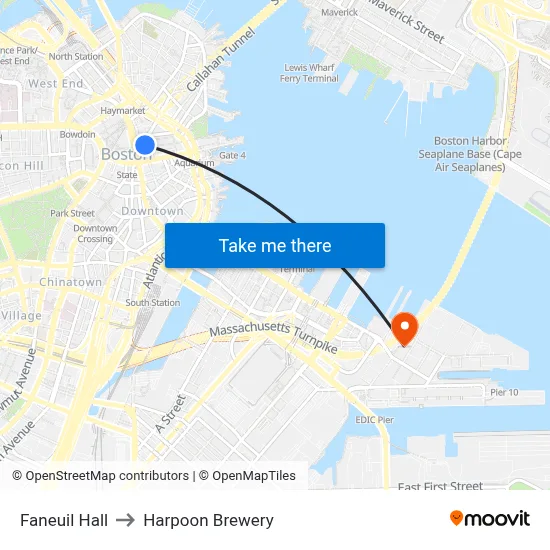 Faneuil Hall to Harpoon Brewery map