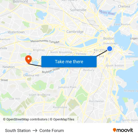 South Station to Conte Forum map