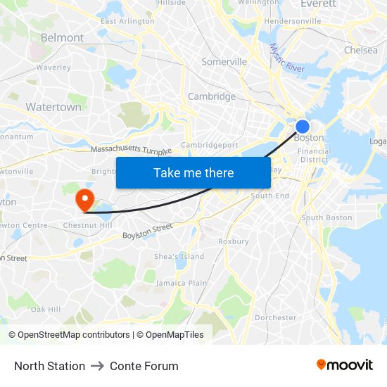 North Station to Conte Forum map