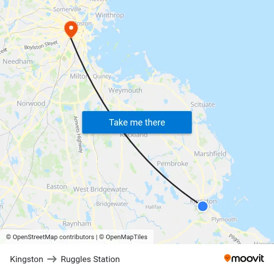 Kingston to Ruggles Station map
