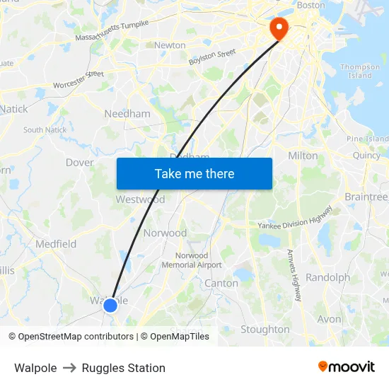 Walpole to Ruggles Station map