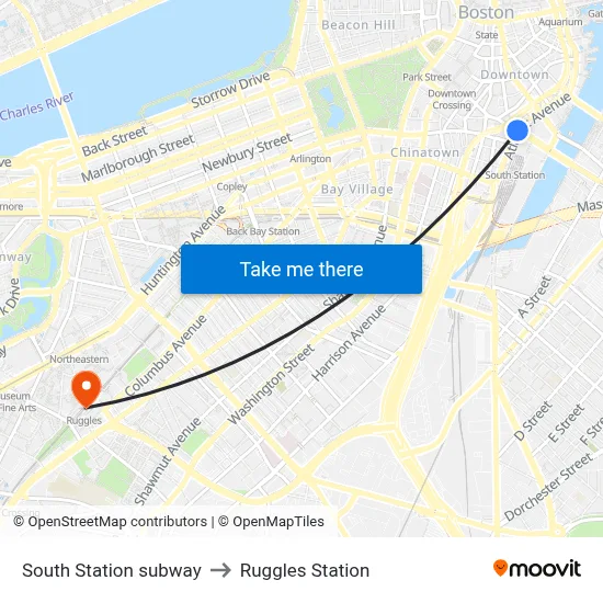 South Station subway to Ruggles Station map