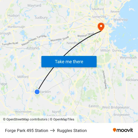 Forge Park 495 Station to Ruggles Station map