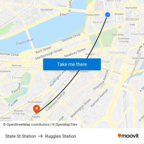 State St Station to Ruggles Station map