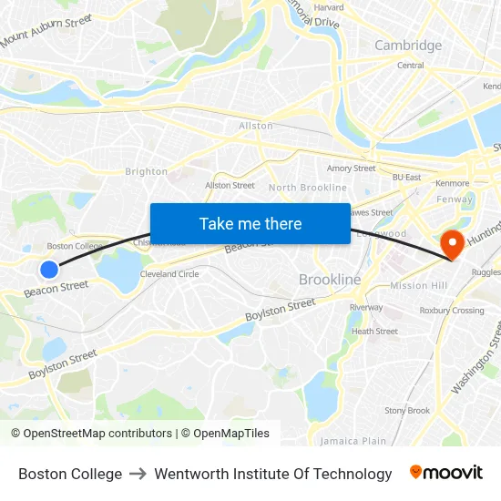 Boston College to Wentworth Institute Of Technology map