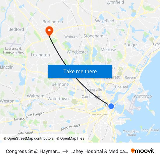 Congress St @ Haymarket Sta to Lahey Hospital & Medical Center map